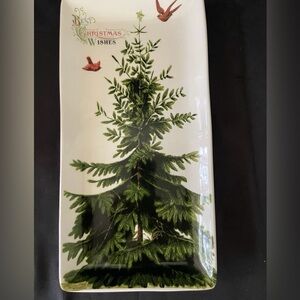 Vintage Christmas Tree Plate Platter Long Tray Magenta